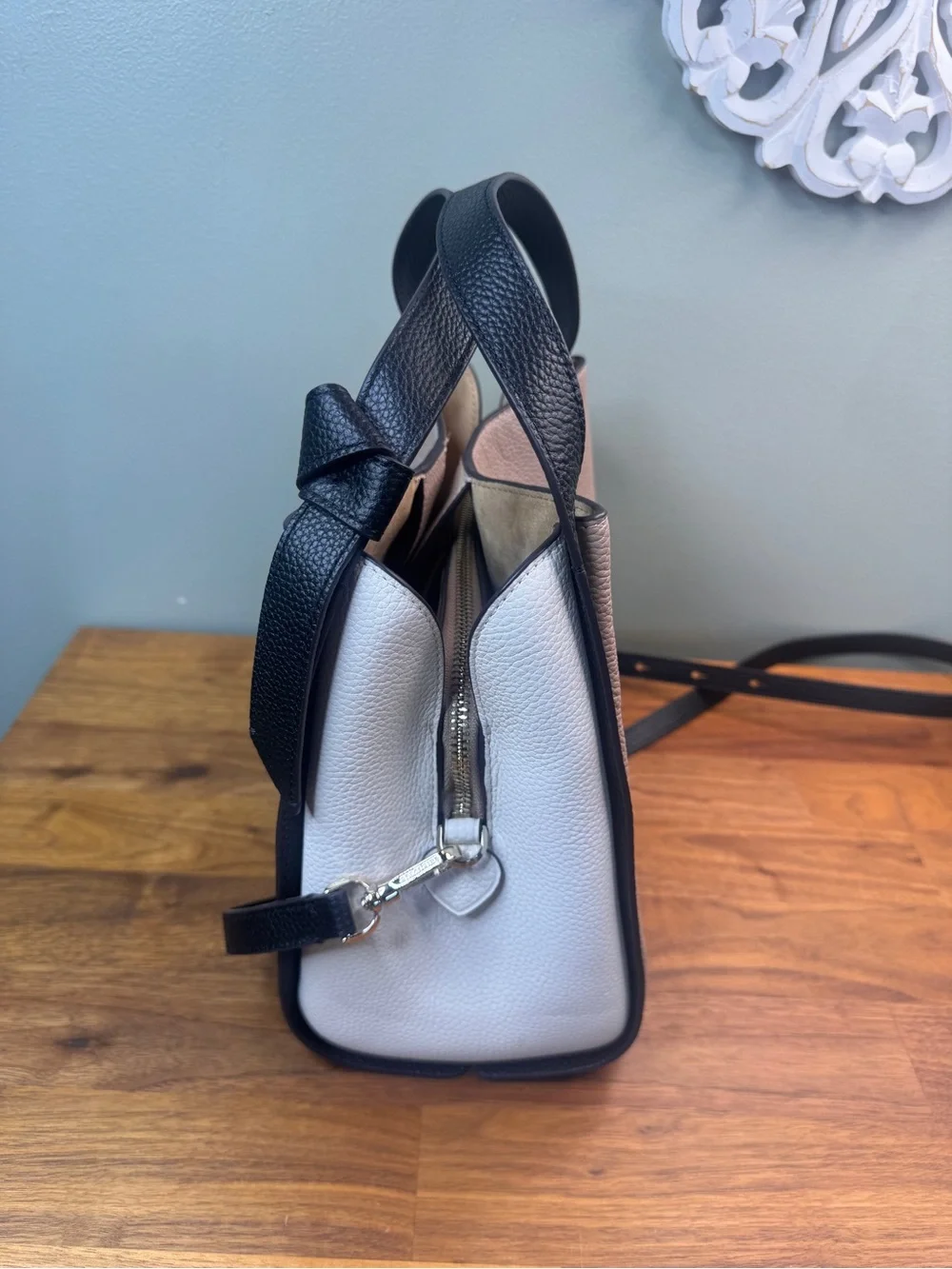 kate spade Knott Colorblocked Medium Two-Tone Pebbled Leather Bag Tan and Black